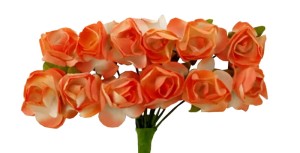 Papierowe różyczki na druciku, białopomarańczowe 12szt