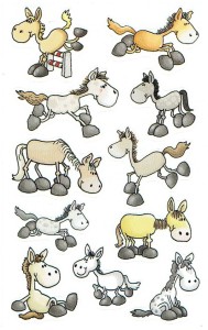 Naklejki, stickersy osiołki - 3 arkusze