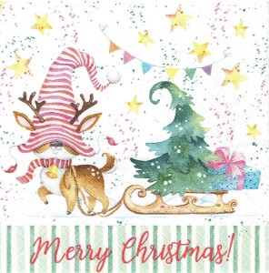 Serwetka decoupage 33x33 cm - renifer, jelonek, choinka, sanki, zima