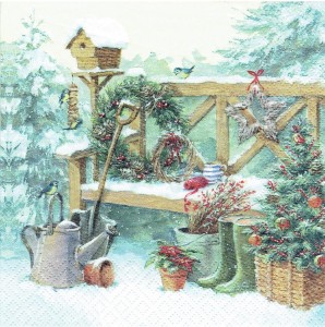 Serwetka decoupage 33x33 cm - zimowy ogródek, zima