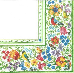 Serwetka decoupage 33x33 cm - kwiaty, ptaki, motyle