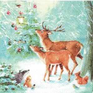 Serwetka decoupage mała 25x25cm - jelenie, zwierzęta, choinka, zima