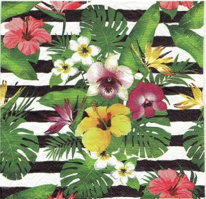 Serwetka decoupage 33x33 cm - kwiaty, liście egzotyczne
