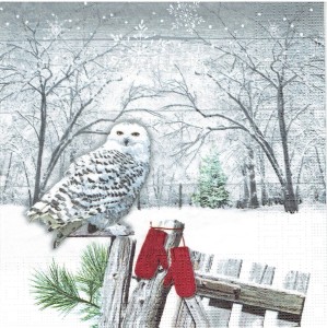 Serwetka decoupage 33x33 cm - sowa, sówka, ptak, zima