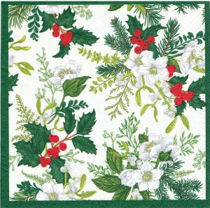 Serwetka decoupage 33x33 cm - kwiaty, gwiazda betlejemska