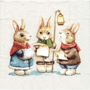 Serwetka decoupage 33x33 cm - zające, zajączki, chór, zima