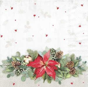 Serwetka decoupage 33x33 cm - kwiaty, gwiazda betlejemska