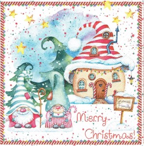 Serwetka decoupage 33x33 cm - krasnale, skrzaty, dom, zima