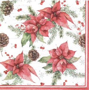 Serwetka decoupage 33x33 cm - kwiaty, gwiazda betlejemska