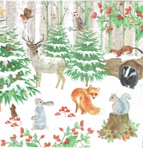 Serwetka decoupage 33x33 cm - zwierzęta, ptaki, las, zima