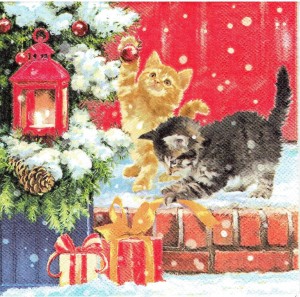 Serwetka decoupage 33x33 cm - koty, kotki, zima