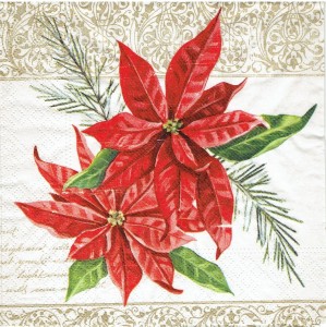 Serwetka decoupage 33x33 cm - kwiaty, gwiazda betlejemska