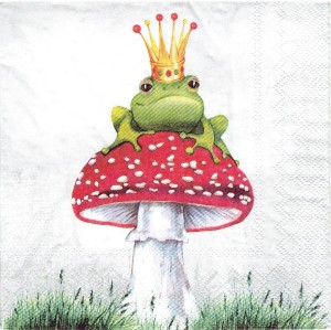 Serwetka decoupage 33x33 cm - żaba i grzyb muchomor