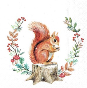 Serwetka decoupage 33x33 cm - wiewiórka, liście, grzyby