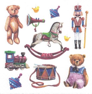 Serwetka decoupage 33x33 cm - zabawki, miś, konik, żołnierzyk, bąk