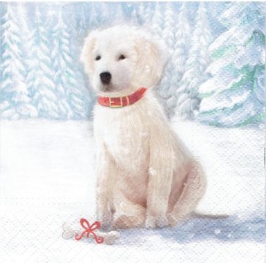 Serwetka decoupage 33x33 cm - pies, piesek, zima