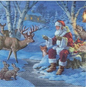 Serwetka decoupage mała 25x25cm - Mikołaj, zwierzęta, zima