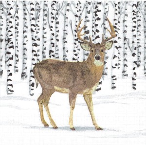Serwetka decoupage 33x33 cm - jeleń, brzozy, zima