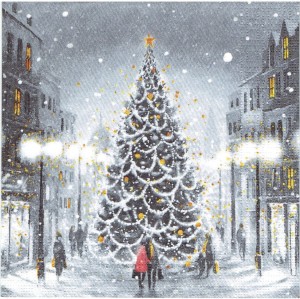 Serwetka decoupage 33x33 cm - choinka, widok, zima