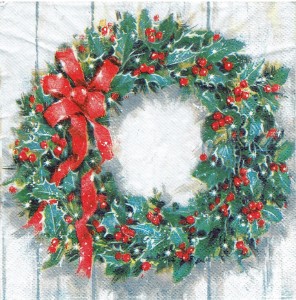 Serwetka decoupage 33x33 cm - wianek, wieniec, ostrokrzew