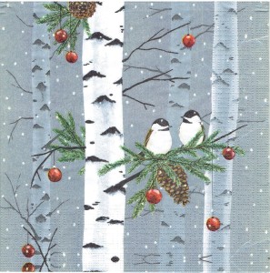 Serwetka decoupage 33x33 cm - drzewa, brzozy, ptaki