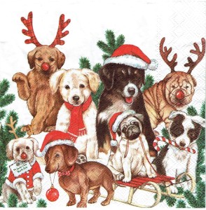 Serwetka decoupage 33x33 cm - psy, pieski, zima