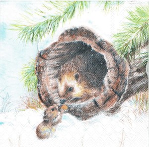 Serwetka decoupage 33x33 cm - jeż, jeżyk, zima