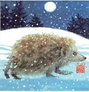 Serwetka decoupage 33x33 cm - jeż, jeżyk, noc, zima