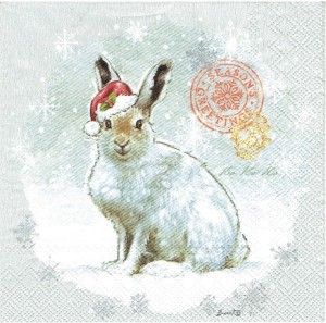 Serwetka decoupage 33x33 cm - zajączek, zima