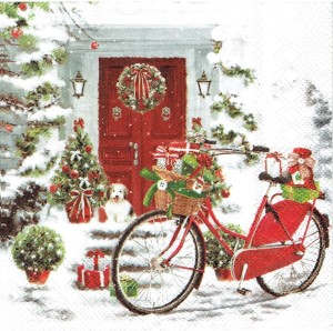 Serwetka decoupage 33x33 cm - rower, drzwi, choinki, zima