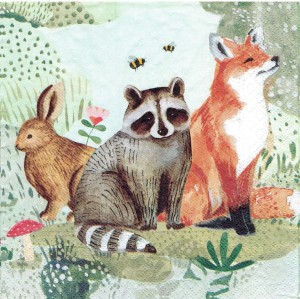 Serwetka decoupage 33x33 cm - zwierzęta leśne, lis, szop, zając