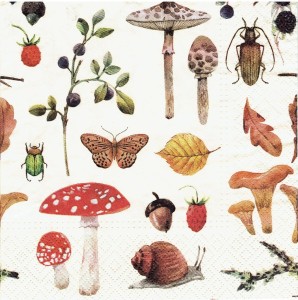 Serwetka decoupage 33x33 cm - grzyby, owady