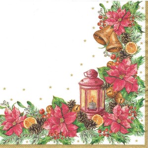 Serwetka decoupage 33x33 cm - lampion, kwiaty, gwiazda betlejemska
