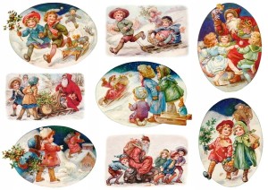 Papier ryżowy A4 do decoupage A - dzieci, zima, Mikołaj 