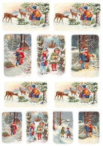 Papier ryżowy A4 do decoupage A - dzieci, zima, sarenki