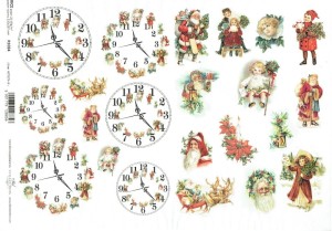 Papier ryżowy A4 ITD do decoupage - zegary, dzieci, Mikołaje