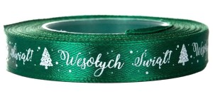 Wstążka tasiemka Wesołych Świąt 12mm 23m - zielona