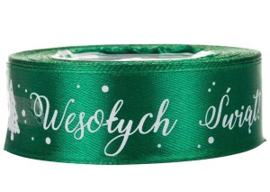 Wstążka tasiemka Wesołych Świąt 25mm 23m - zielona