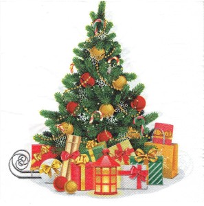 Serwetka decoupage 33x33 cm - choinka, prezenty