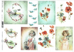 Papier ryżowy A4 ITD do decoupage - kwiaty, maki, ptaki, dzieci