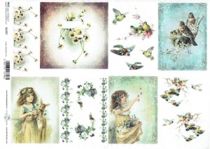 Papier ryżowy A4 ITD do decoupage - kwiaty, ptaki, dzieci