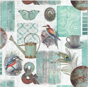 Serwetka decoupage 33x33 cm - ptaki, deski