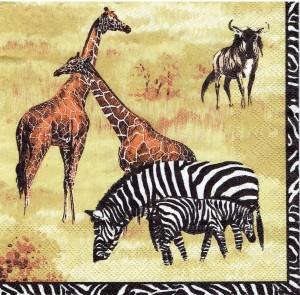 Serwetka decoupage 33x33 cm - zwierzęta Afryki, żyrafy, zebry, lwy, nosorożce