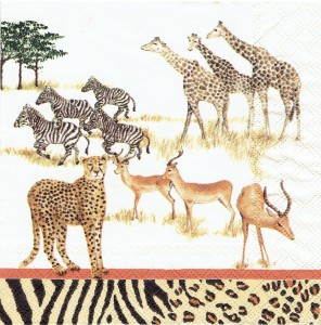 Serwetka decoupage 33x33 cm - zwierzęta Afryki, żyrafy, zebry, słonie