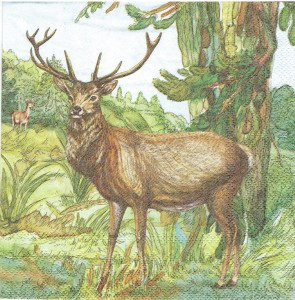 Serwetka decoupage 33x33 cm - jeleń, dzik, las, drzewa