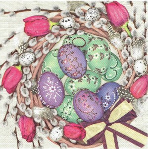 Serwetka decoupage 33x33 cm - jajka, kwiaty, bazie 
