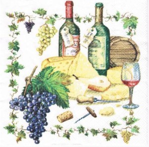 Serwetka decoupage 33x33 cm - wino i sery