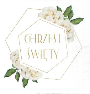 Serwetka decoupage 33x33 cm - Chrzest Święty, róże