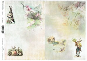 Papier ryżowy A4 ITD do decoupage - Wielkanoc, zajączki, kwiaty, widok