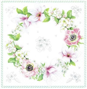 Serwetka decoupage 33x33 cm - kwiaty wiosenne, wianek